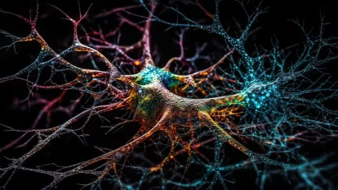 Conceptual 3D render of human nerve pathways being restored by Presgera’s NEURO-REPAIR Technology.